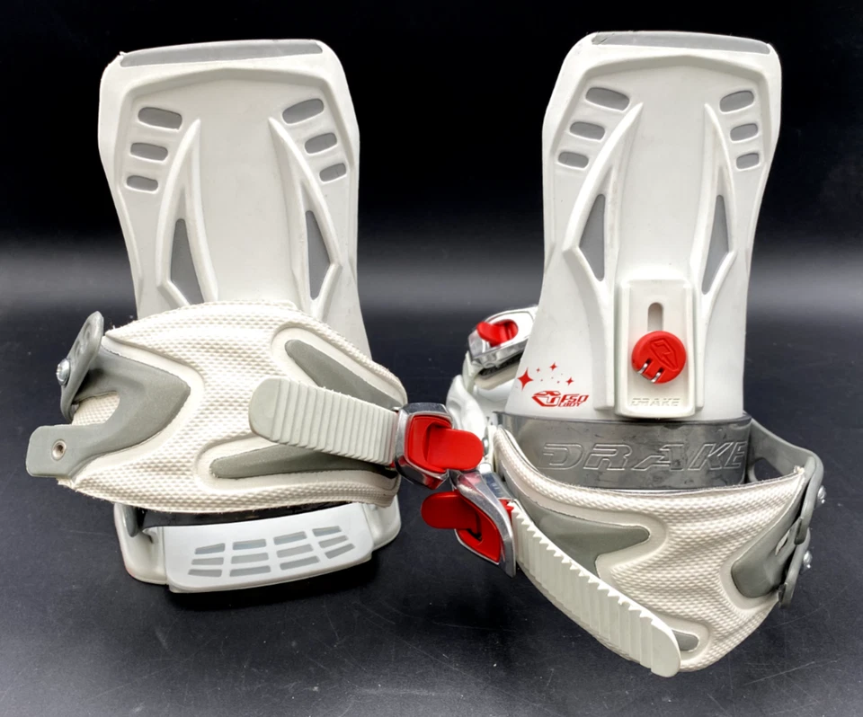 FIJACIONES DE SNOWBOARD DRAKE F50 SEÑORA TALLA MEDIANA HECHAS EN ITALIA BLANCO CON ROJO Foto 4 de 4