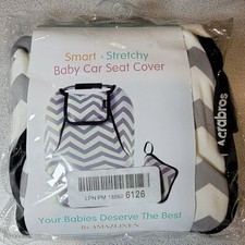 Universal Fit Baby Car Seat Cover, Warm Breathable, Zipped Window, Gry/Wht Chevr
