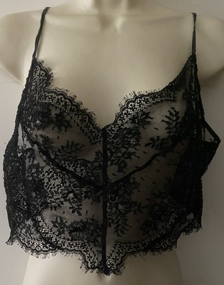 Fleur du Mal Frankie Lace Crop Top Black  Size S