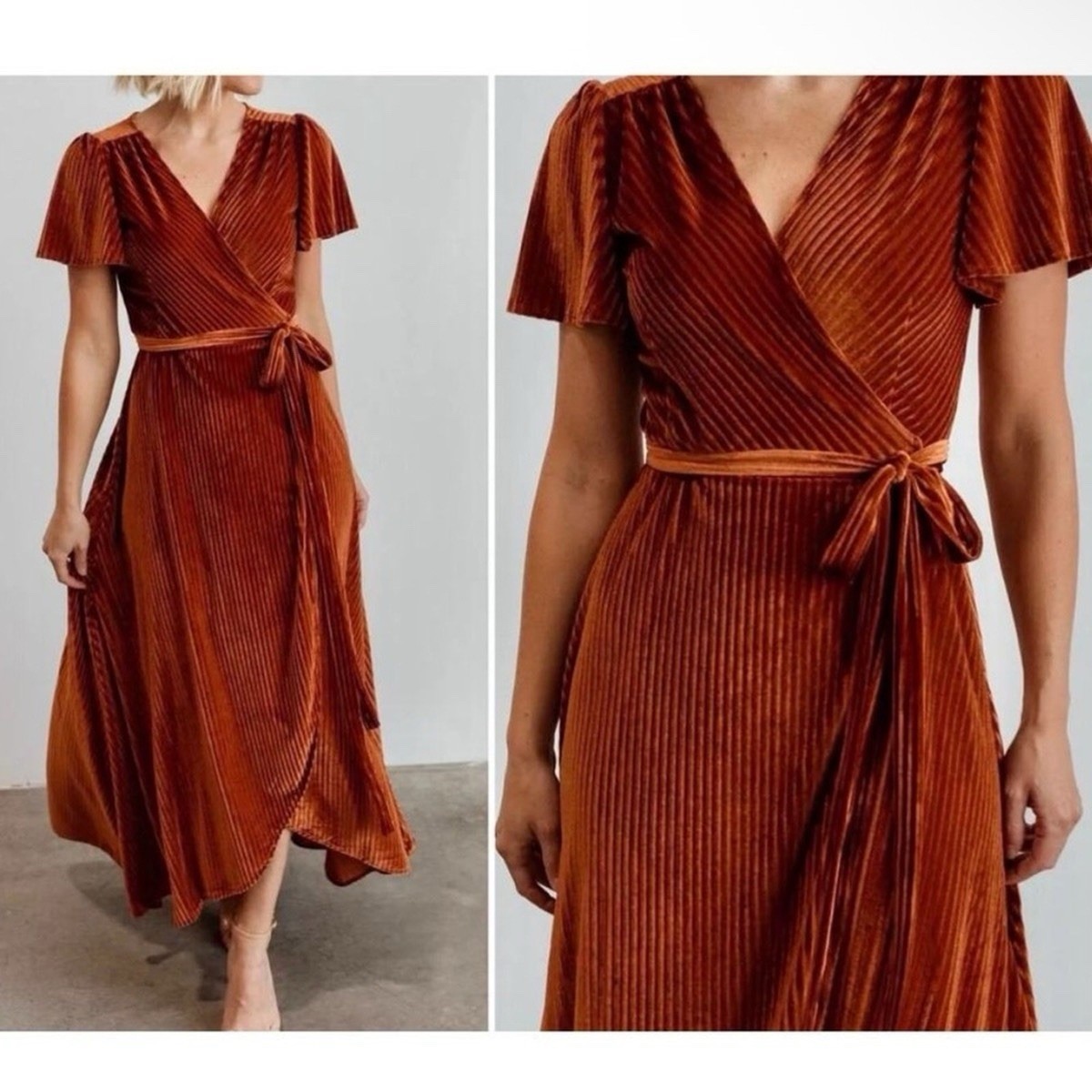 Baltic Born Andi Ribbed Velvet Wrap Maxi Dress XXL 3XL copper rust wedding guest