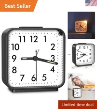 Silent Non-Ticking Analog Alarm Clock - Battery Powered Compact Travel Design