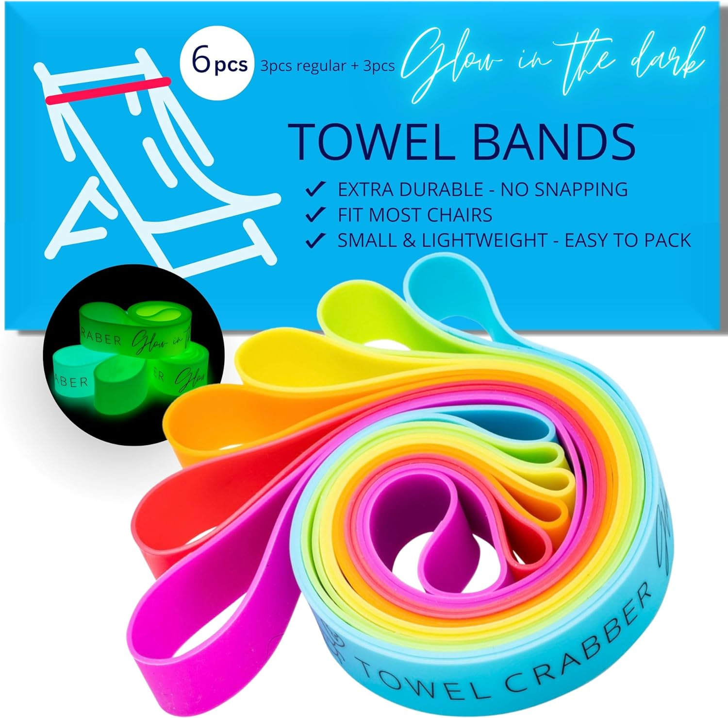 Extra Durable No-Snap Towel Bands 6-Pack for Beach Pool Chairs