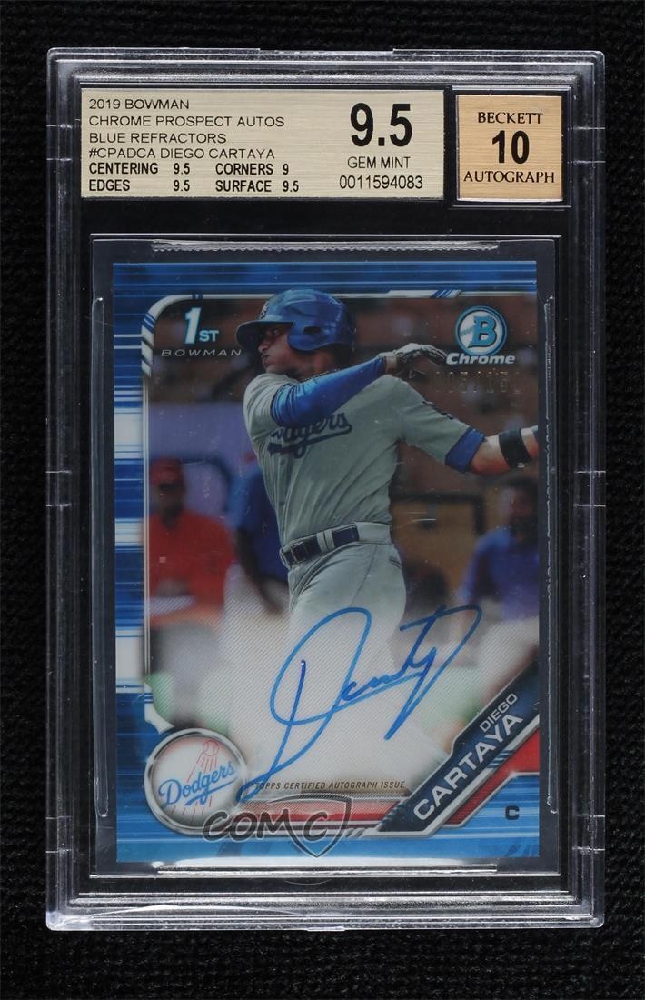 2019 Bowman Chrome Prospect Blue Refractor /150 Diego Cartaya BGS 9.5 Auto 1lq2
