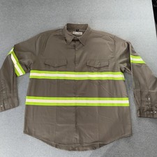 Just In Trend Men XL Workshirt Brown Reflective Safety Snap Front Long Sleeves