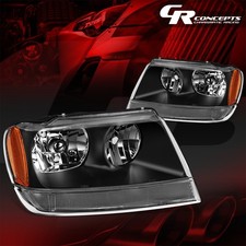 Pair Black Amber Corner Headlights Lhrh For 1999-2004 Jeep Grand Cherokee Wj