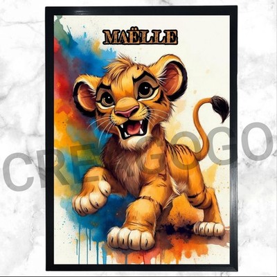  Rahmen + personalisiertes Poster - Wahlname - König der Löwen Disney - 24x32 