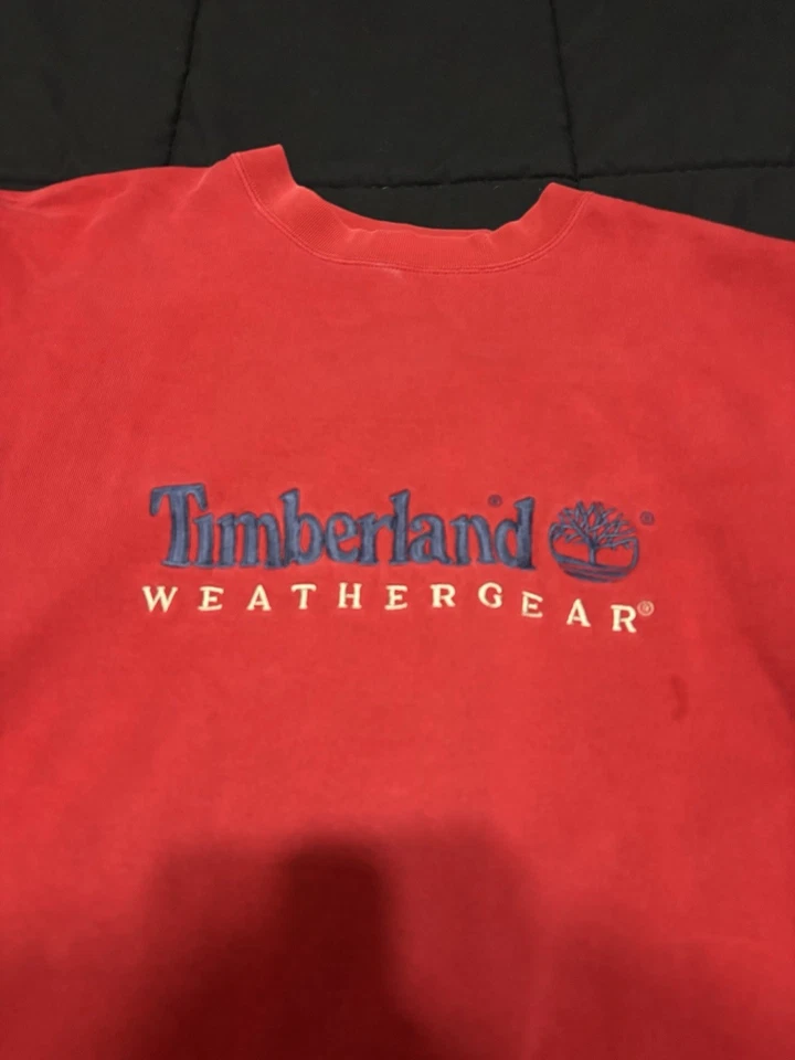 Vintage Timberland Weathergear Classic Logo Crewneck Sweatshirt Red Navy Size XL - Image 2 of 4