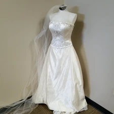 Oleg Cassini K2000 David's Bridal Ball Gown Ivory Champagne Strapless Dress 8 