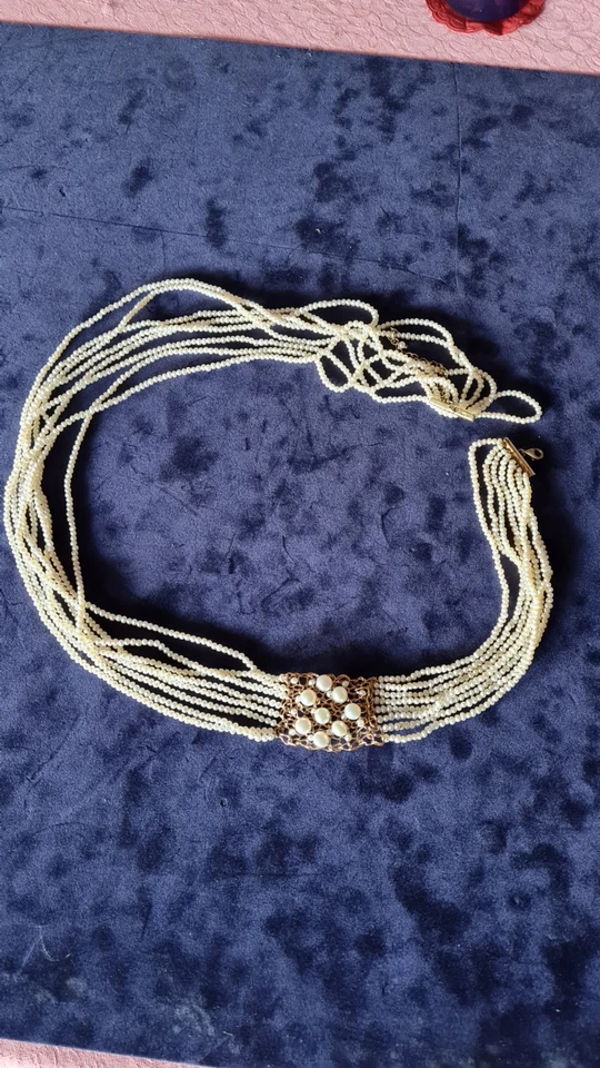 Vintage 8 Reihige Perlenkette, gestempelt 925, Goldfarben. Länge 67 cm . - Bild 4 von 4