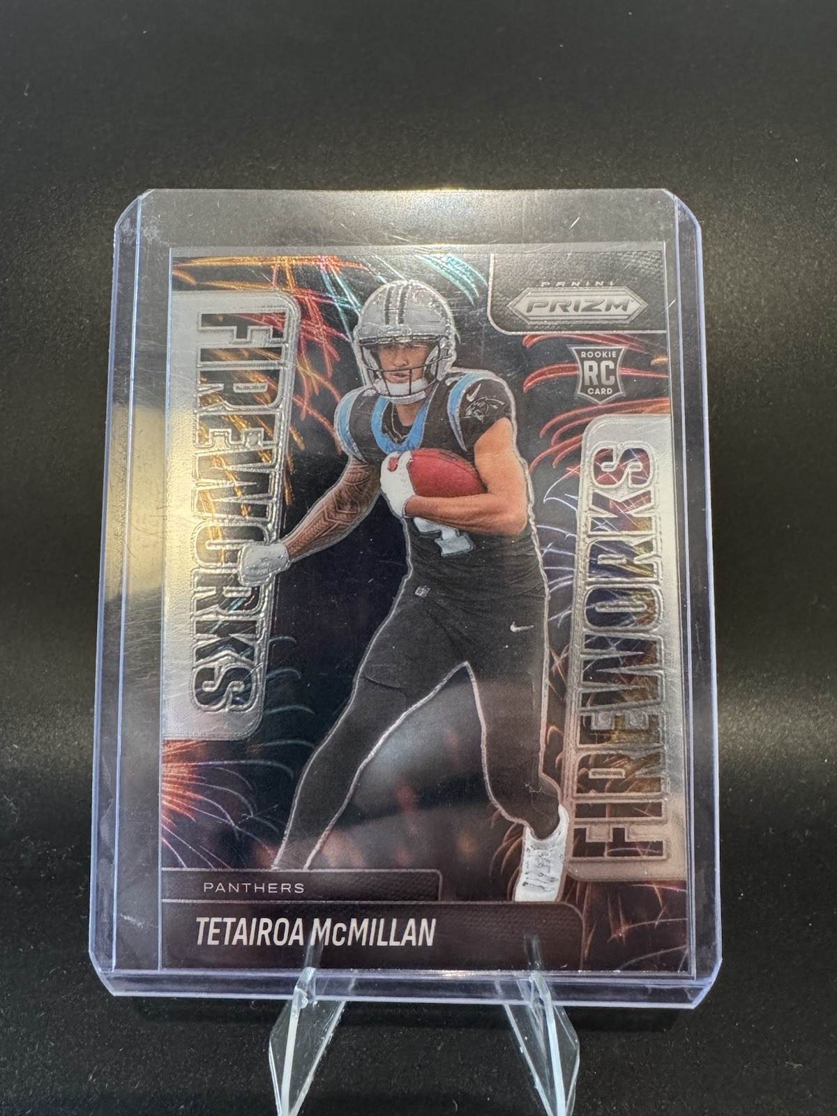 2025 Panini Prizm #21 Tetairoa McMillan Fireworks Rookie RC - Carolina Panthers