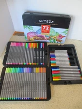 SET-69 FINELINER ART PENS, INCLUDES ARTEZA, STAEDTLER, MASTER TOUCH & TIN, USED