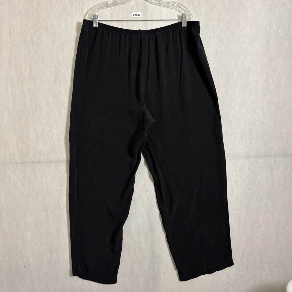 Pantalones fluidos para mujer Eileen Fisher talla XL negros 100 % seda pierna ancha Foto 2 de 4