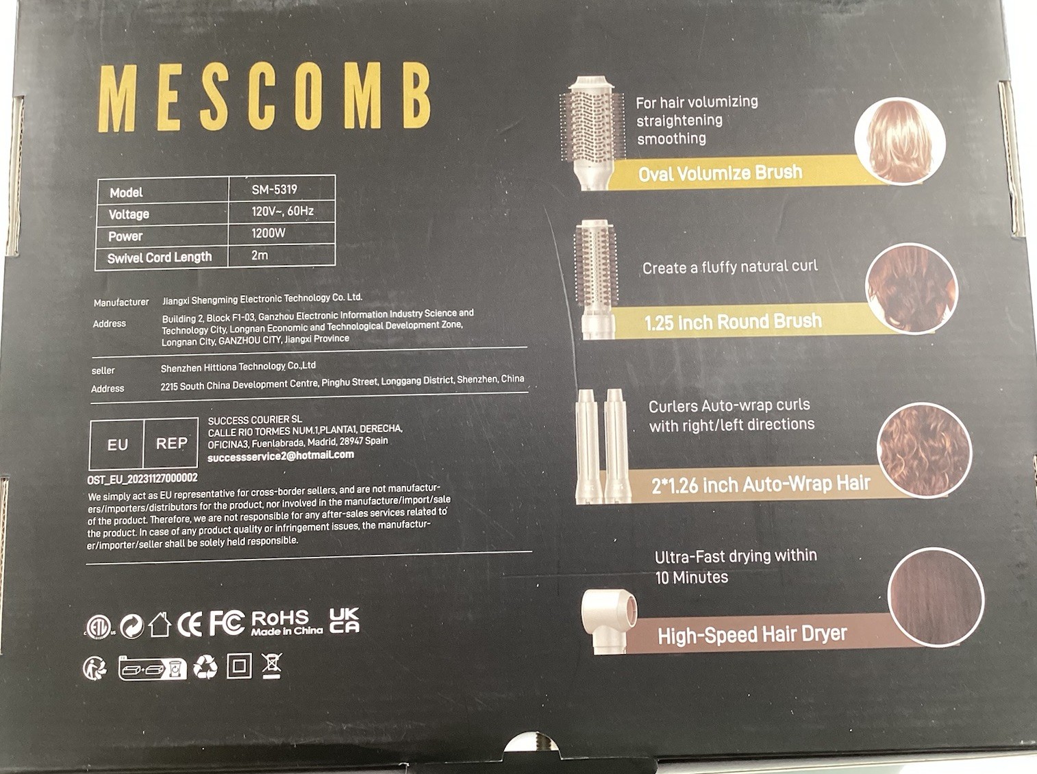 Mescomb 5 In 1 Interchangeable Styler High Speed Air Styling And Drying System