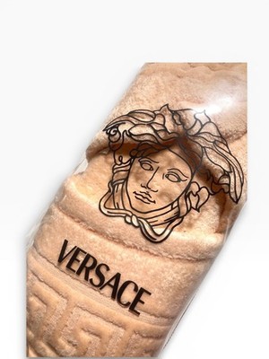 Gianni Versace Slipper Hausschuhe Badelatschen Vintage Logo Rose Creme Unisex