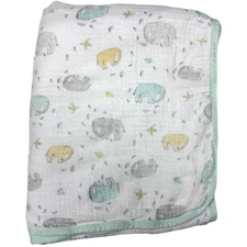 Aden + Anais Bamboo White Elephant Aqua Yellow Gray Multi-Layer Baby Blanket &