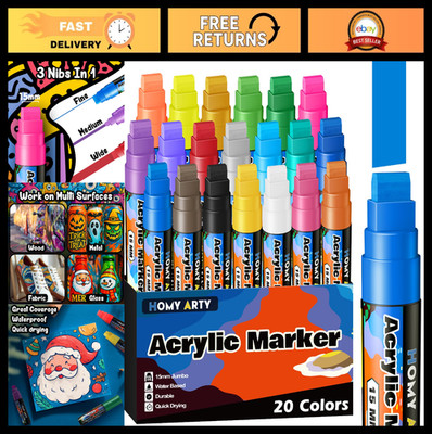 Acrylic Paint Markers Set - 20 Colors, 15mm Jumbo Tip, Waterproof Paint Pens for