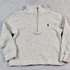 Polo Ralph Lauren Sweater Kids 3T Gray 1/4 Zip Mock Neck Waffle Knit Pullover