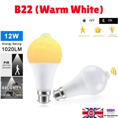 B22 PIR Motion Sensor LED Smart Lamp Bulb Globe Auto ON/OFF Energy Saving Light