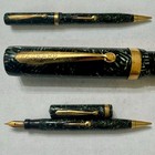 Vintage Packard Blue Green Pattern Fountain Pen & Pencil Combo-Slender Nice Trim