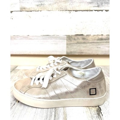 D.A.T.E. Womens 6.5 Platinum Metallic Hill Sneakers Luxe Designer Low Top Casual