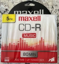 Maxell 5 Pack CD-R Music 32x 80min 700MB Recordable Compact Discs NEW Sealed