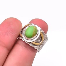 Copper Green Turquoise 925 Sterling Silver Designer Handmade Oxidised Ring S.7