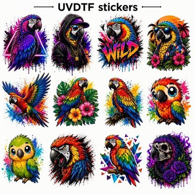12 Blatt Lebendige Gartenvögel UV DTF Transfer Aufkleber - Rub On Transfer Sticker