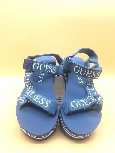 Guess Women's Avin Wedge Sandal Medium Blue Fabric Size 6M New in Box * - Afbeelding 2 van 6