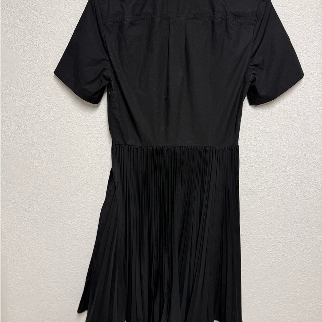 Tory Burch Pleated Short-Sleeve Poplin Midi Shirtdress in black cotton poplin thumbnail 6