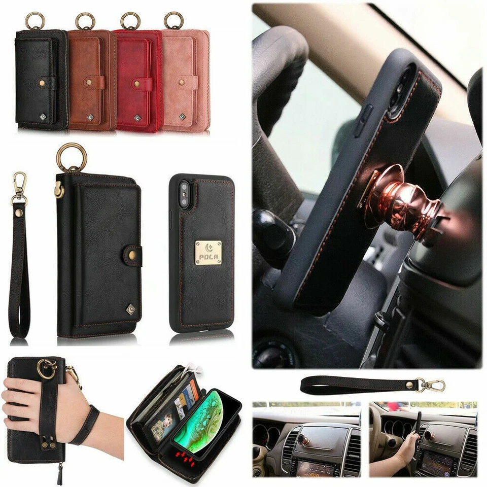 For iPhone 15 16 Pro Max 16Pro 16+ Magnetic Leather Zipper Wallet Flip back Case - Image 2 of 2