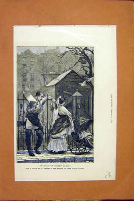 Original alter antiker Druck Idylle Gen Square Gregory Lady Man Fine Art 1872 19.