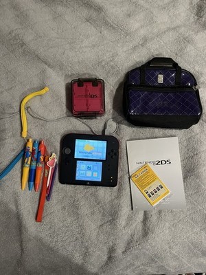 Nintendo 2DS Handheld Game Console Black/Red, Charger, Stylus, Case, Manual