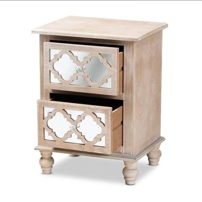 Baxton Studio Celia White-Wash Wood Mirror 1 Drawer Quatrefoil End Table