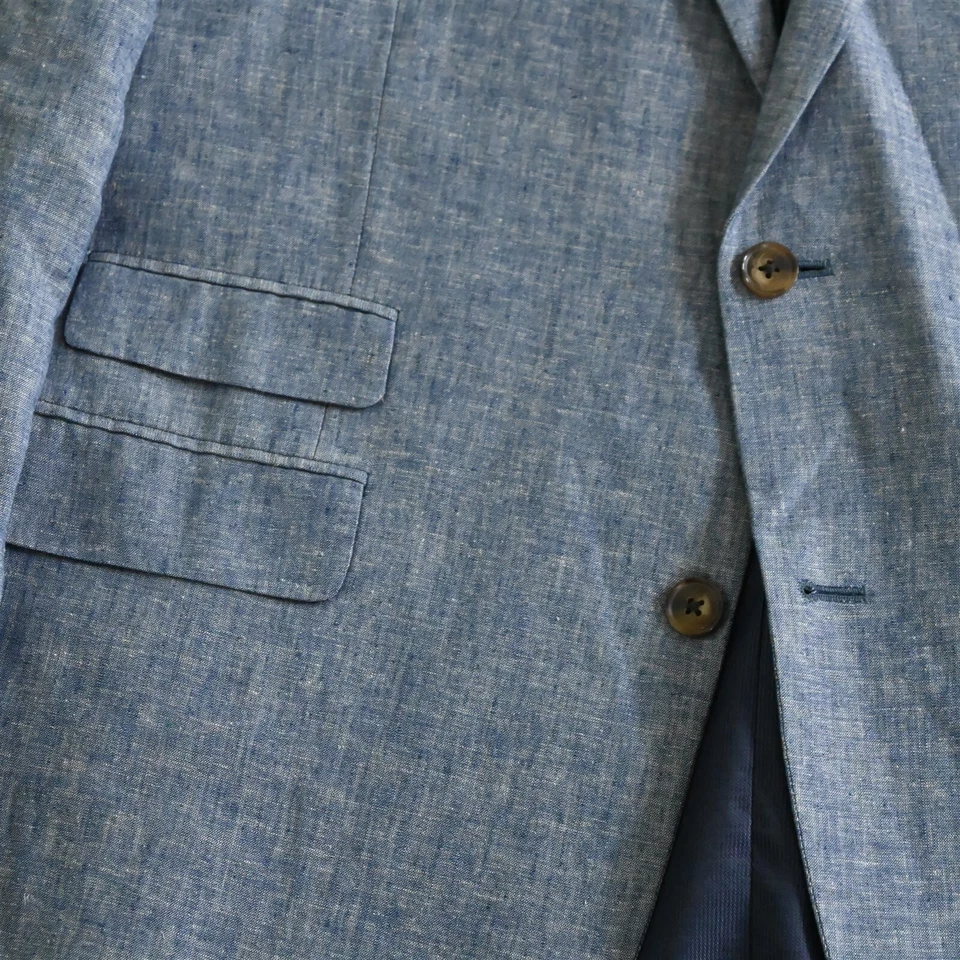 Blazer Bar III Slim Fit 46R Azul Lino Algodón Cambray Traje Chaqueta Abrigo Deportivo Foto 3 de 4