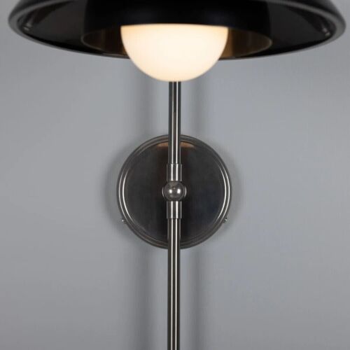 One Brass Arm Wall Sconce Black Dome Art Deco Swing Wall Lamp Light Fixture - Picture 3 of 8