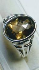 ATTRACTIVE NATURAL SMOKY QUARTZ IN .925 STERLING SILVER RING SIZE 9.5 