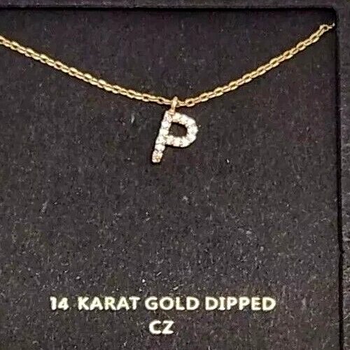 UNDERCOVER Collana Iniziale Placcata Oro 14k ""P"" con Catena Regolabile Cz 16 18