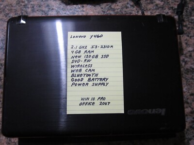 Lenovo IdeaPad  Y460  Intel 2.1 GHZ I3-2310 4GB RAM 120GB SSD DVD-RW Win 10 Pro