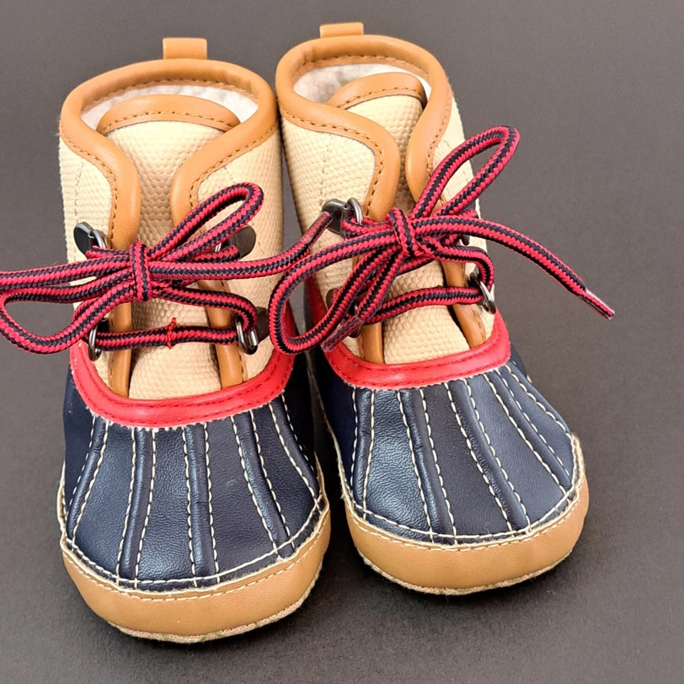 Baby Gap Duck Zapatos Botas 3-6 meses Imitación Cuero Lona Rojo Tostado Negro ADORABLES Foto 3 de 4