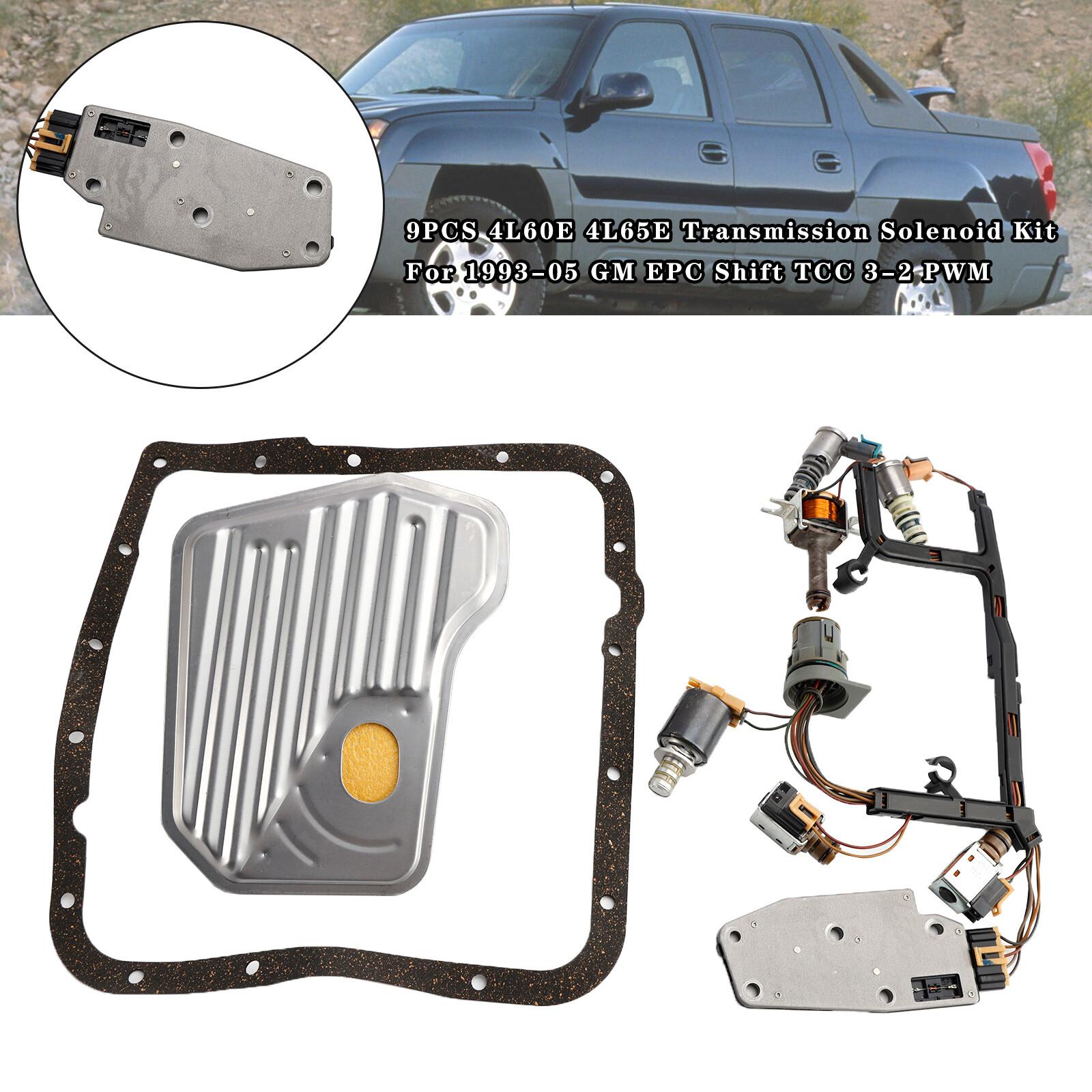 9PCS 4L60E 4L65E Transmission Solenoid Kit For 1993-05 GM EPC Shift TCC 3-2 PWM