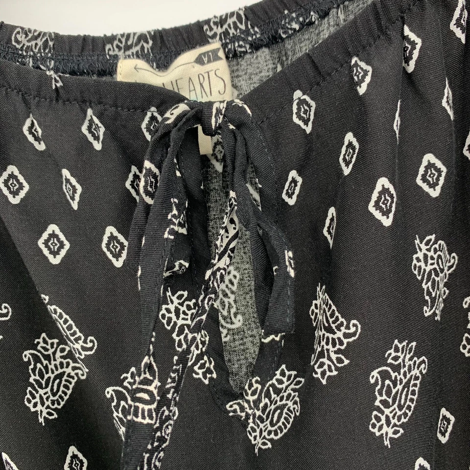 LA Hearts Romper Size M Off The Shoulder Ling Sleeve Tie Front Printed Paisley - Image 3 of 4