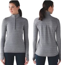 Lululemon Outrun 1/2 Zip Hazy Heather Heathered White Heathered Black size 4 EUC