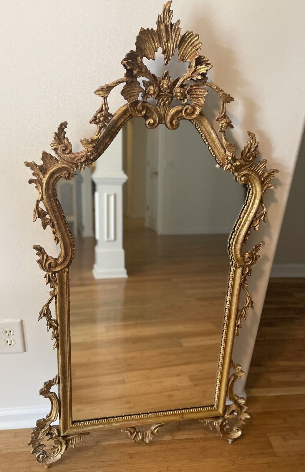 Vtg LaBarge Rococo Hollywood Regency Gold Italian Hand Carved Wood Mirror 52x26
