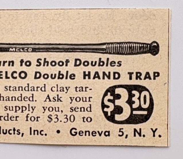 Melco Double Hand Trap Vintage Mini Print Ad 40s Wood Products Geneva NY
