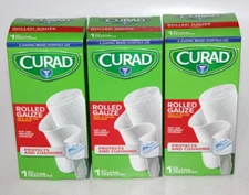 LOT (3) CURAD ROLLED GAUZE 4 INCHES X 2.5 YARDS PROTECTS & CUSHIONS