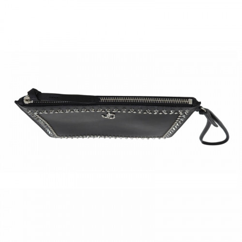 JIMMY CHOO FARA / JC Logo, Studded Leather Clutch Bag in