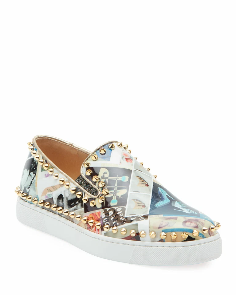 Christian Louboutin Pik Boat Patente Collage Negro Dorado Pico Tenis Planos 41 Foto 3 de 4