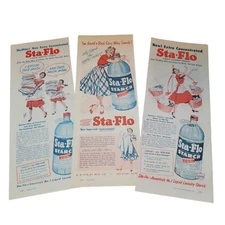 Vtg 50's Sta-Flo Starch Print ADs Lot of 3 Laundry Room Art Housewife Laundromat