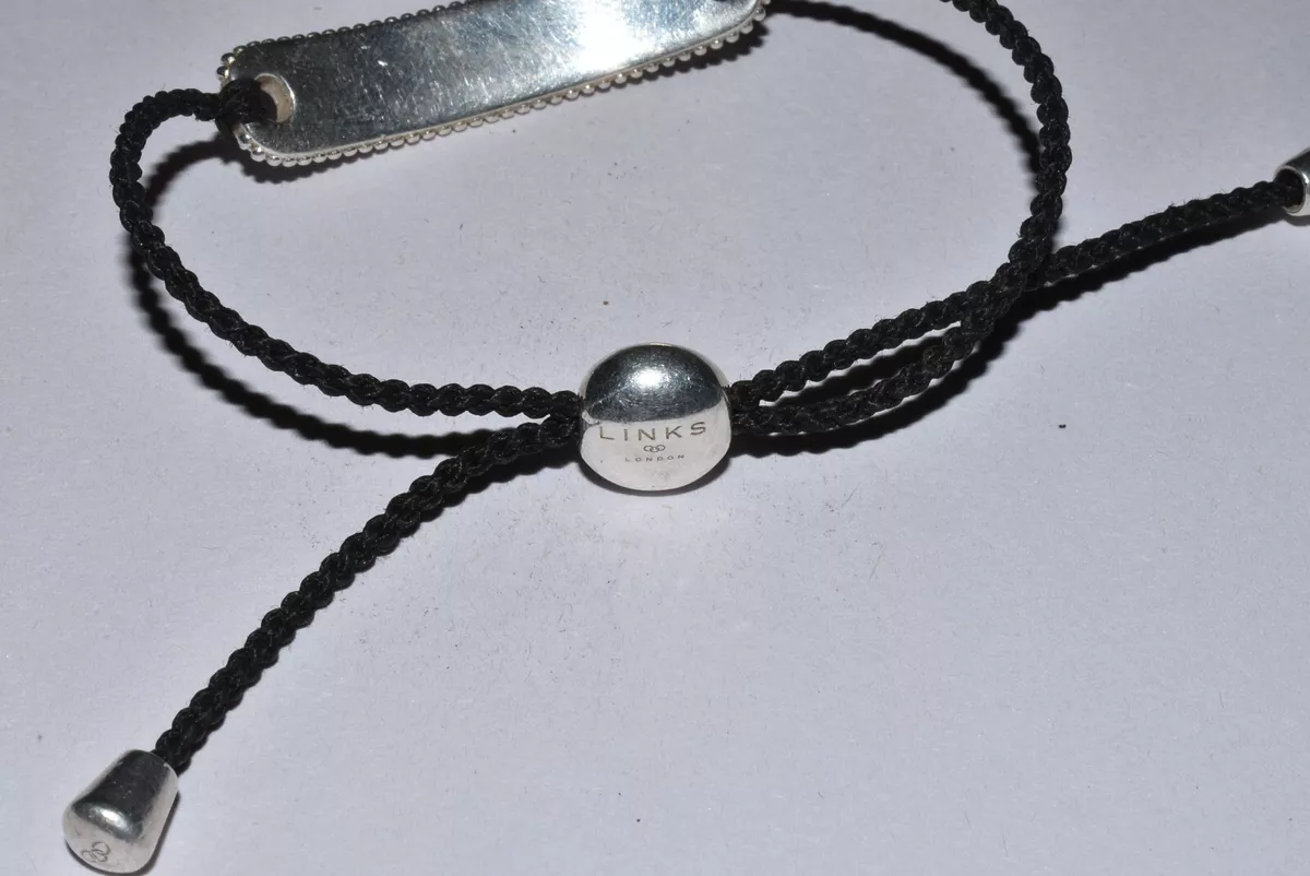 Links of London Sterling Silver Adjustable Black Cord Bar Name ID Bracelet