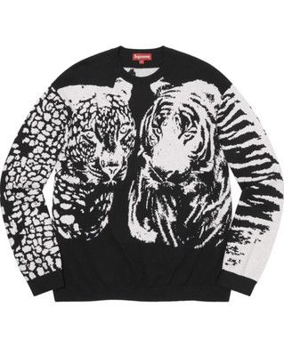 ?SUPREME BIG CAT JACQUARD L/S TOP SIZE LARGE BLACK %100 Authentic 